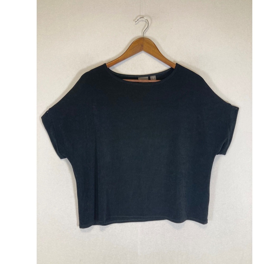 Minimalist Travelers by Chicos Womens Size Medium Black Slinky Knit Dolman Top